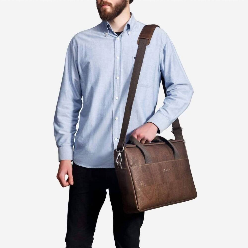 NEW CORKOR men's cork briefcase in brown